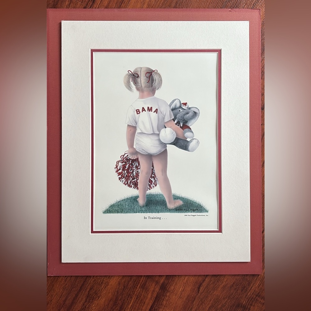 Bama Baby Cheerleader 18”x14” Bama Art Print with Red and Gray Accents